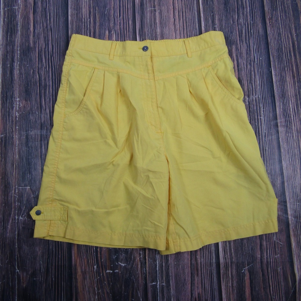 Robinsons Pleated Shorts Women 8 Yellow High Waisted Vintage Cotton Blend